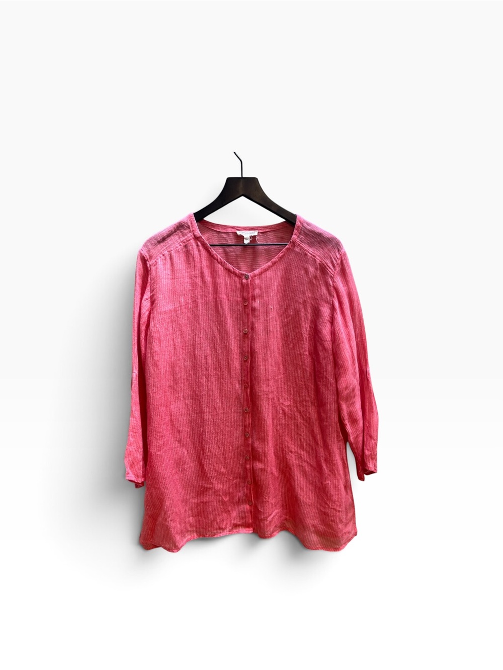 Eileen Fisher coral Pink mandarin collar Button-Front Linen Top size 1X